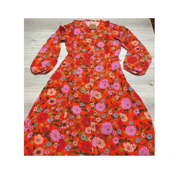 Boden ORA Floral Midi Dress Orange Pink US 4R New With Tags - Picture 7 of 9